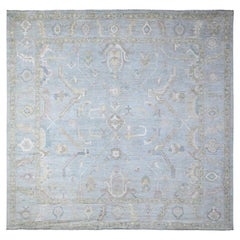 Blauer handgeknüpfter afghanischer Angora Oushak quadratischer orientalischer Teppich aus reiner Wolle 9'9" x 10'