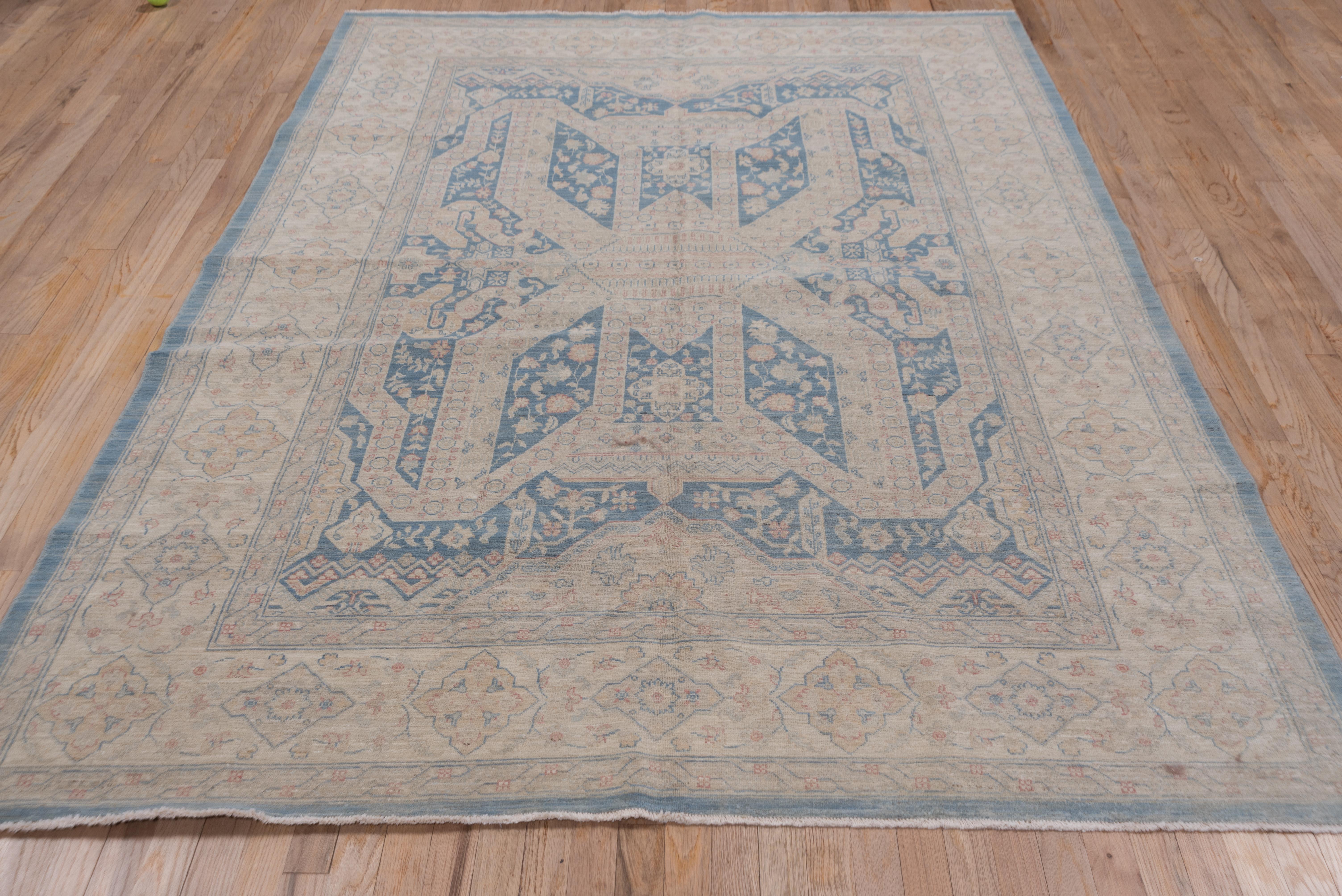Wool Blue Hand Knotted Tribal Afghan Carpet For Sale