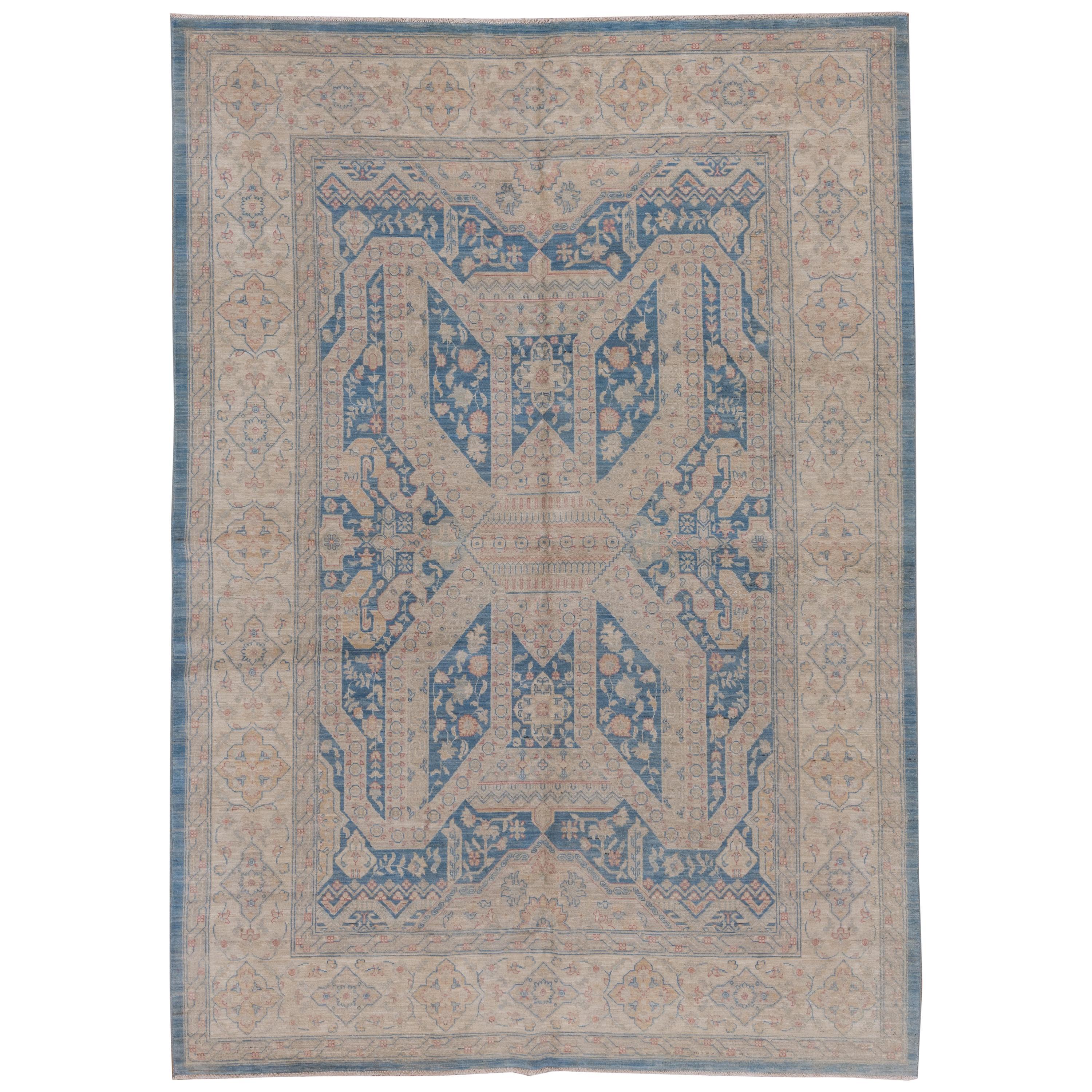 Blue Hand Knotted Tribal Afghan Carpet For Sale