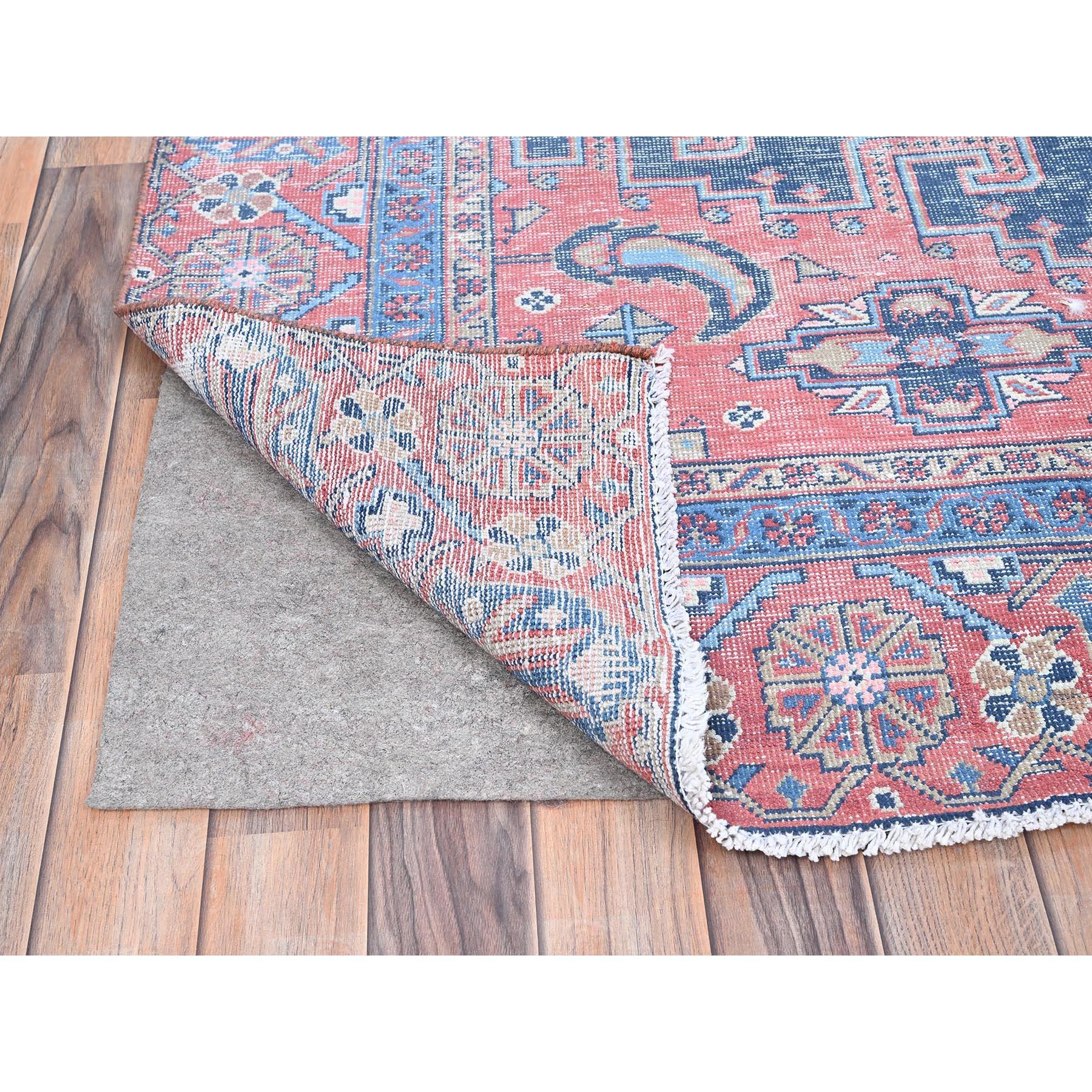Mid-20th Century Blue Hand Knotted Vintage Persian Viss Design Worn Down Rustic Feel Wool Rug For Sale