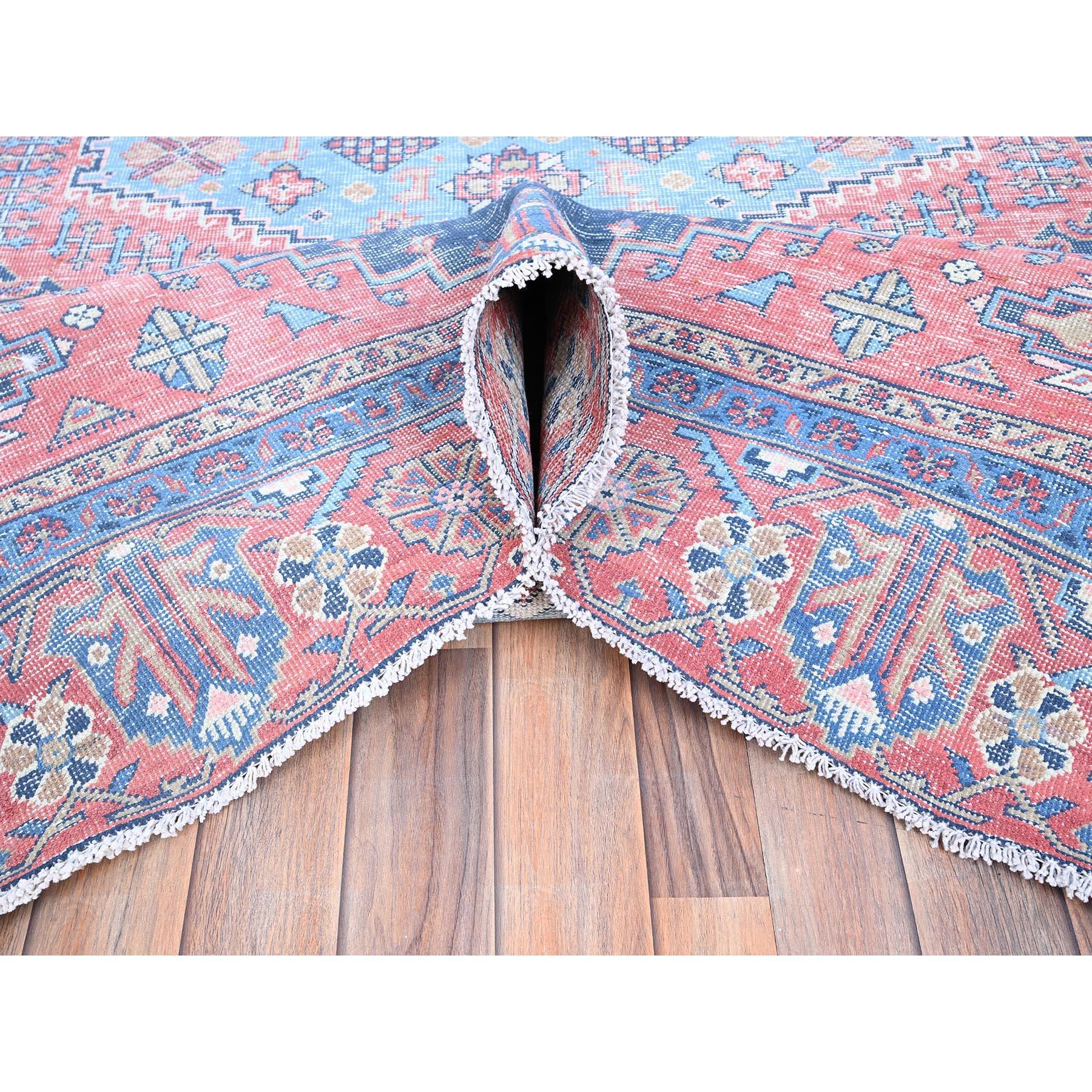 Blue Hand Knotted Vintage Persian Viss Design Worn Down Rustic Feel Wool Rug For Sale 1