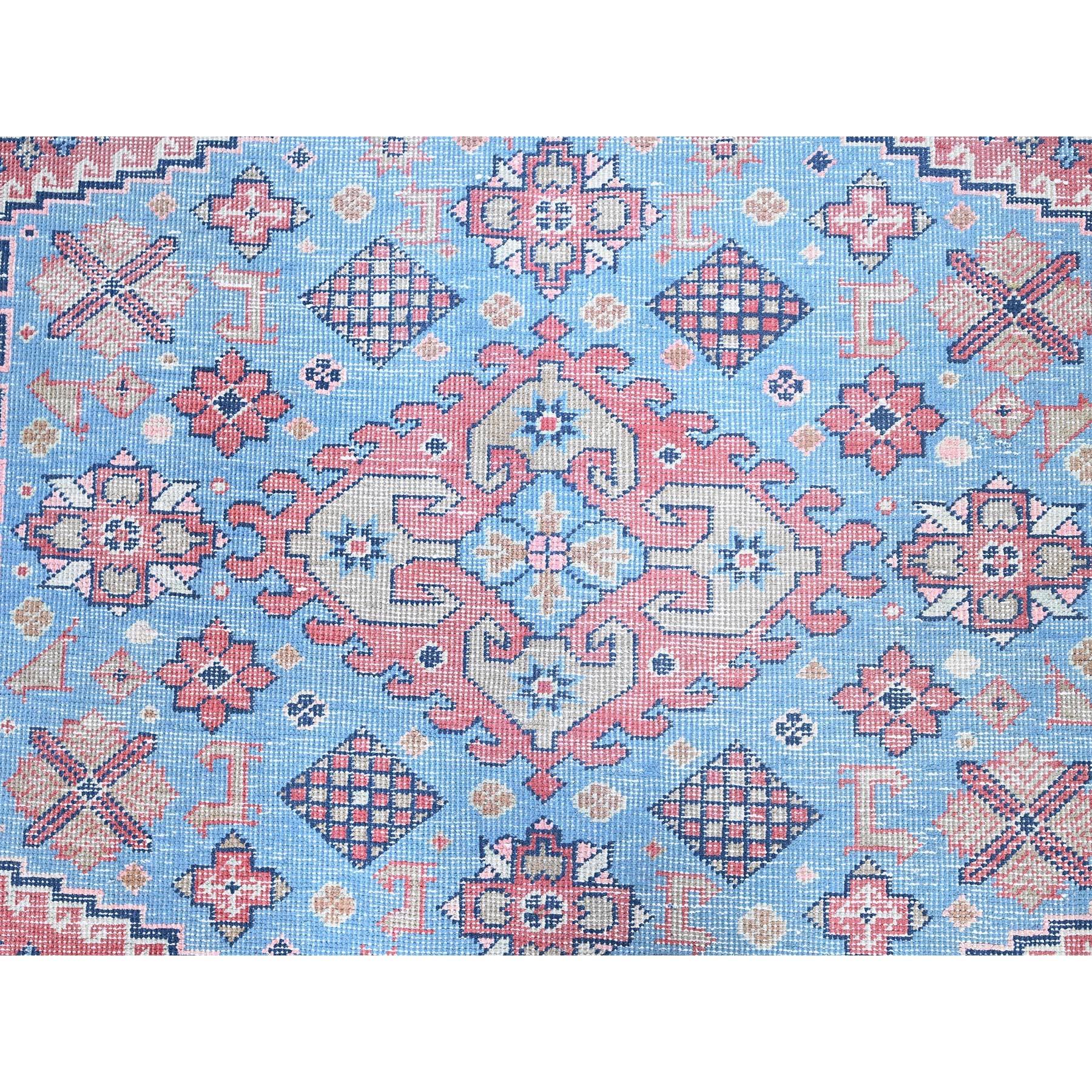 Blue Hand Knotted Vintage Persian Viss Design Worn Down Rustic Feel Wool Rug For Sale 4