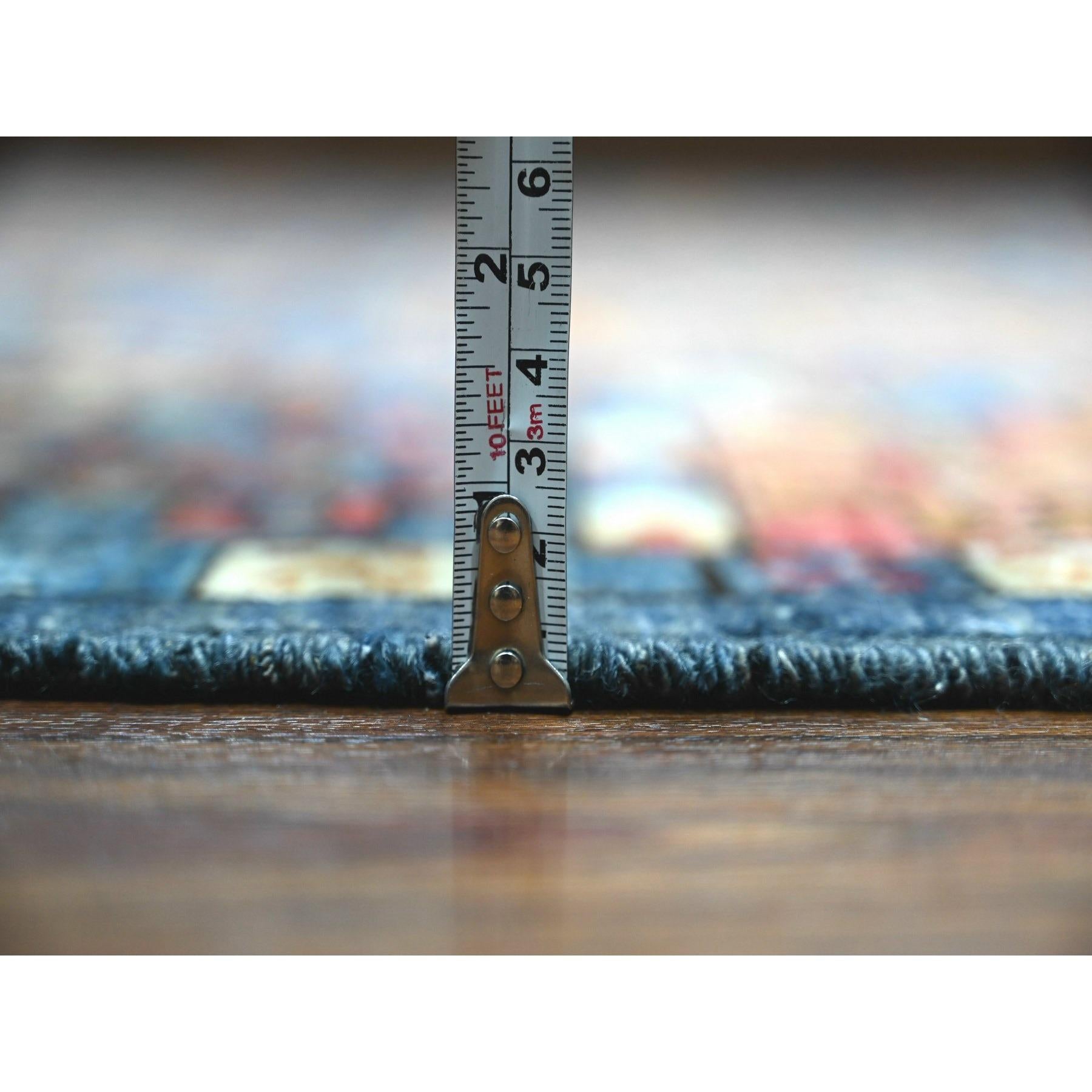 Blue Hand Knotted Wool Afghan Ersari Elephant Feet Oriental Rug 9'0