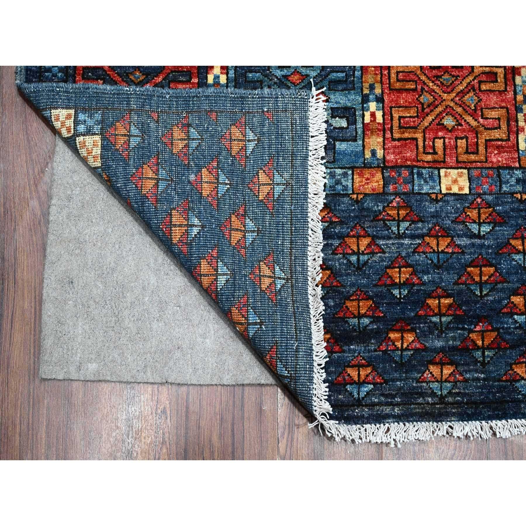Hand-Knotted Blue Hand Knotted Wool Afghan Ersari Elephant Feet Oriental Rug 9'0