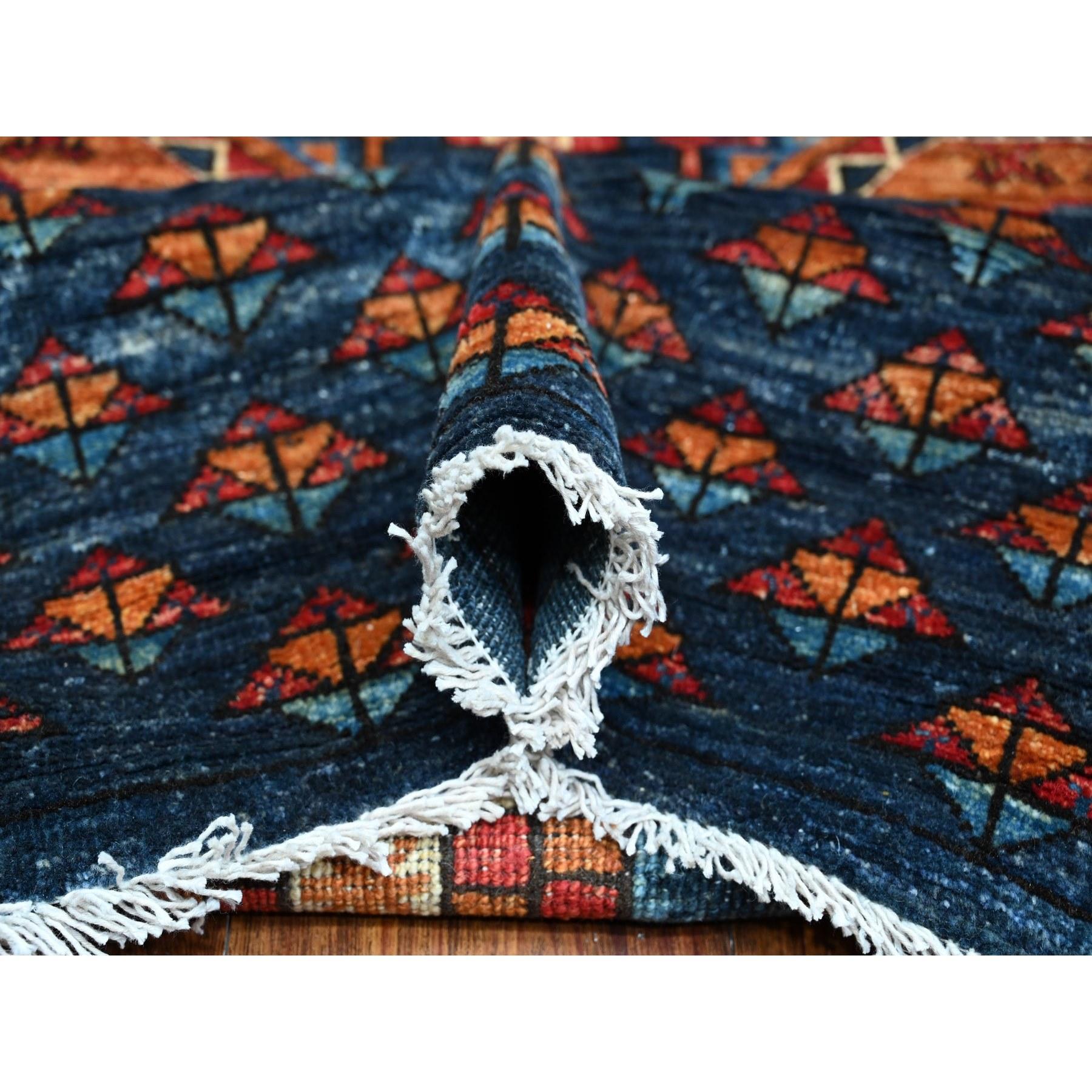 Blue Hand Knotted Wool Afghan Ersari Elephant Feet Oriental Rug 9'0