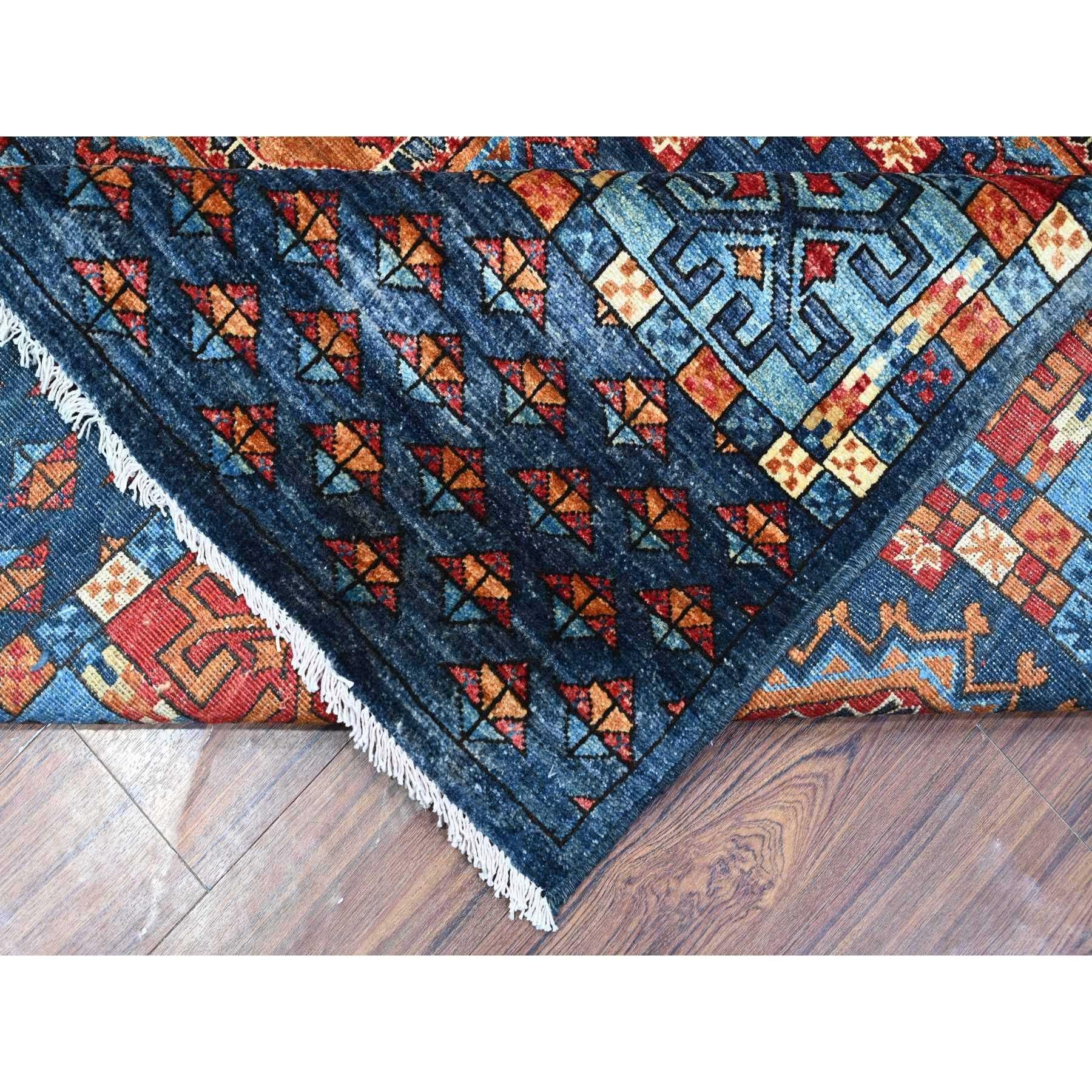 Contemporary Blue Hand Knotted Wool Afghan Ersari Elephant Feet Oriental Rug 9'0