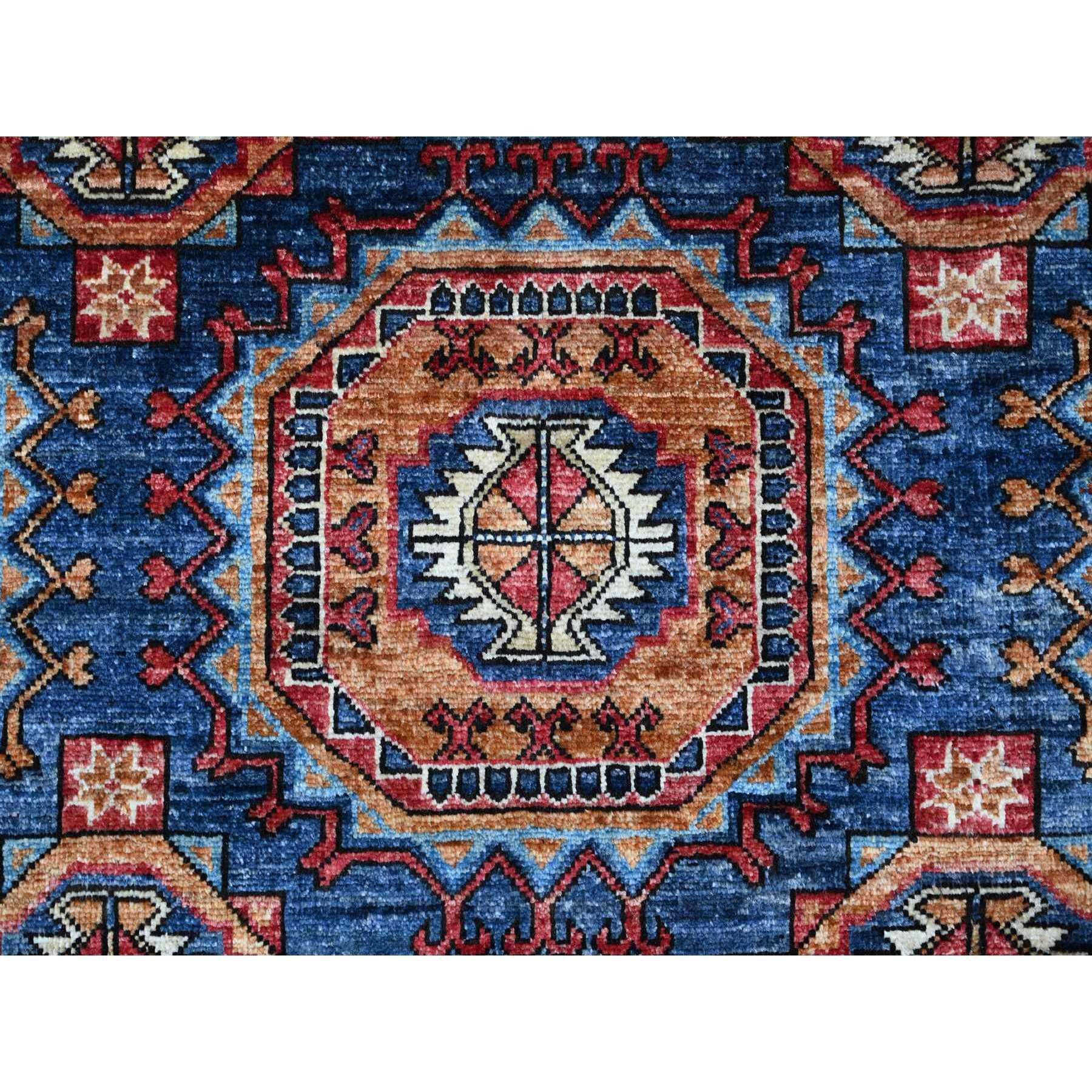 Blue Hand Knotted Wool Afghan Ersari Elephant Feet Oriental Rug 9'0