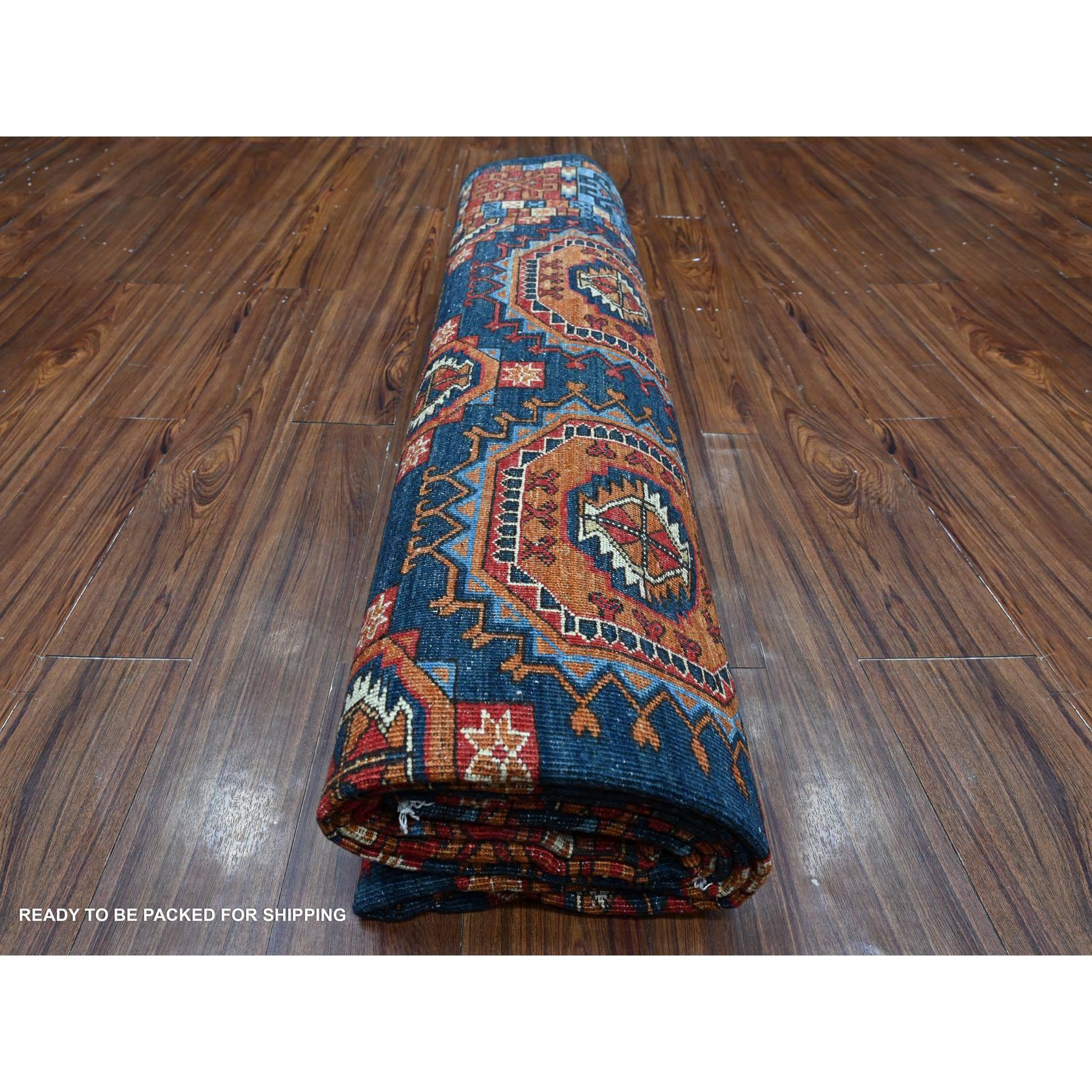 Blue Hand Knotted Wool Afghan Ersari Elephant Feet Oriental Rug 9'0