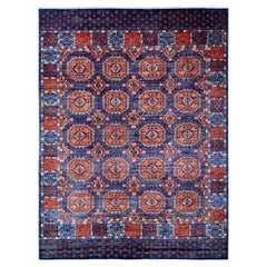 Blue Hand Knotted Wool Afghan Ersari Elephant Feet Oriental Rug 9'0" x 11'10"