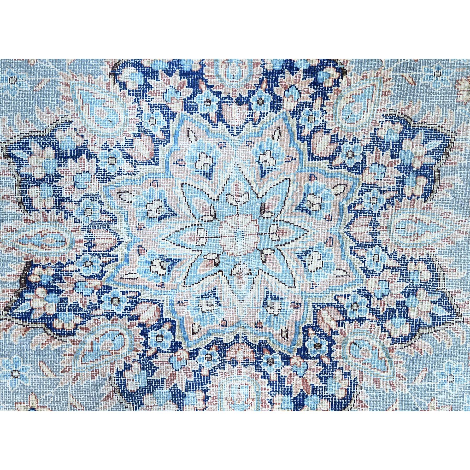 Blue Hand Knotted Wool Clean Vintage Persian Kerman Sheared Low Rustic Feel Rug For Sale 4