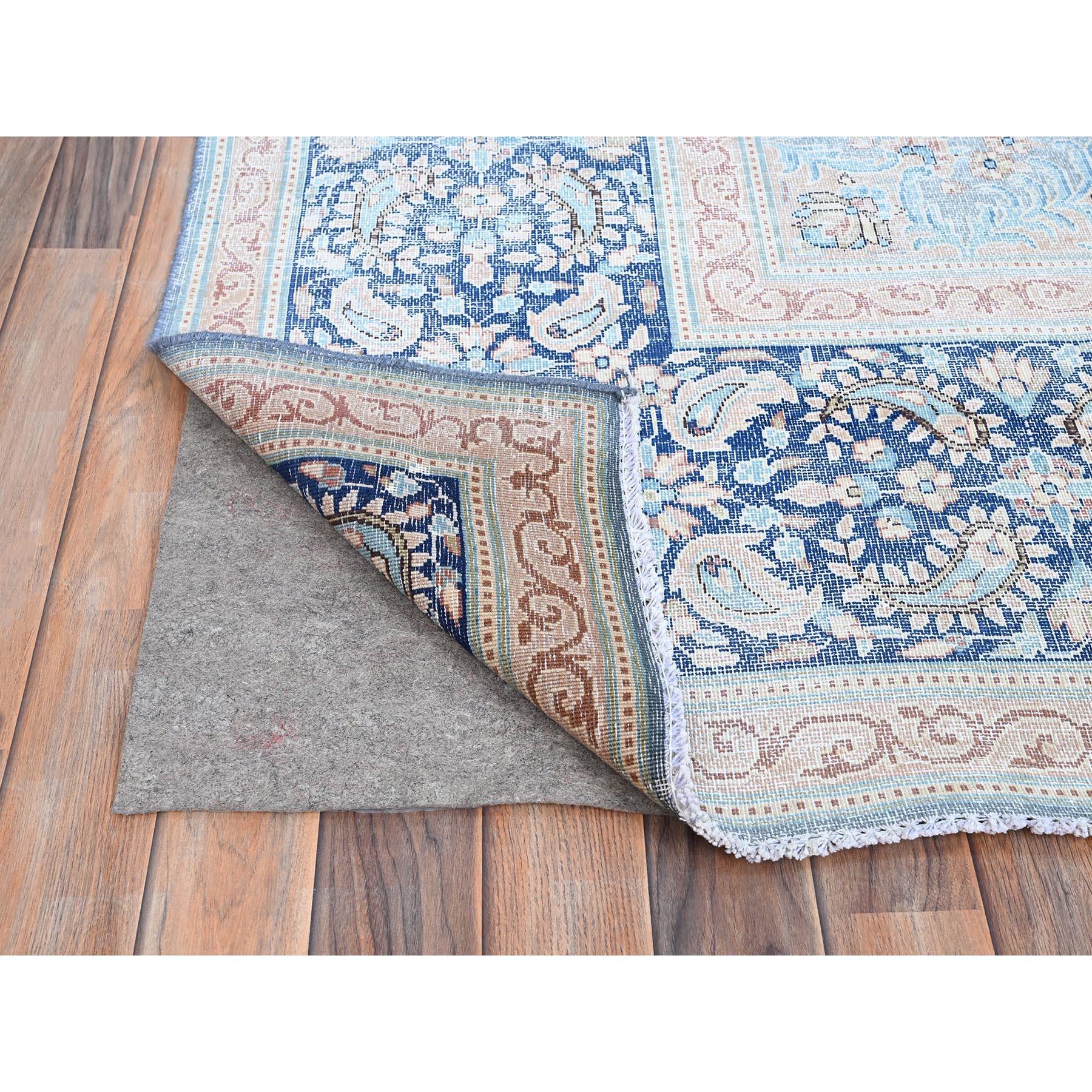 Mid-20th Century Blue Hand Knotted Wool Clean Vintage Persian Kerman Sheared Low Rustic Feel Rug For Sale