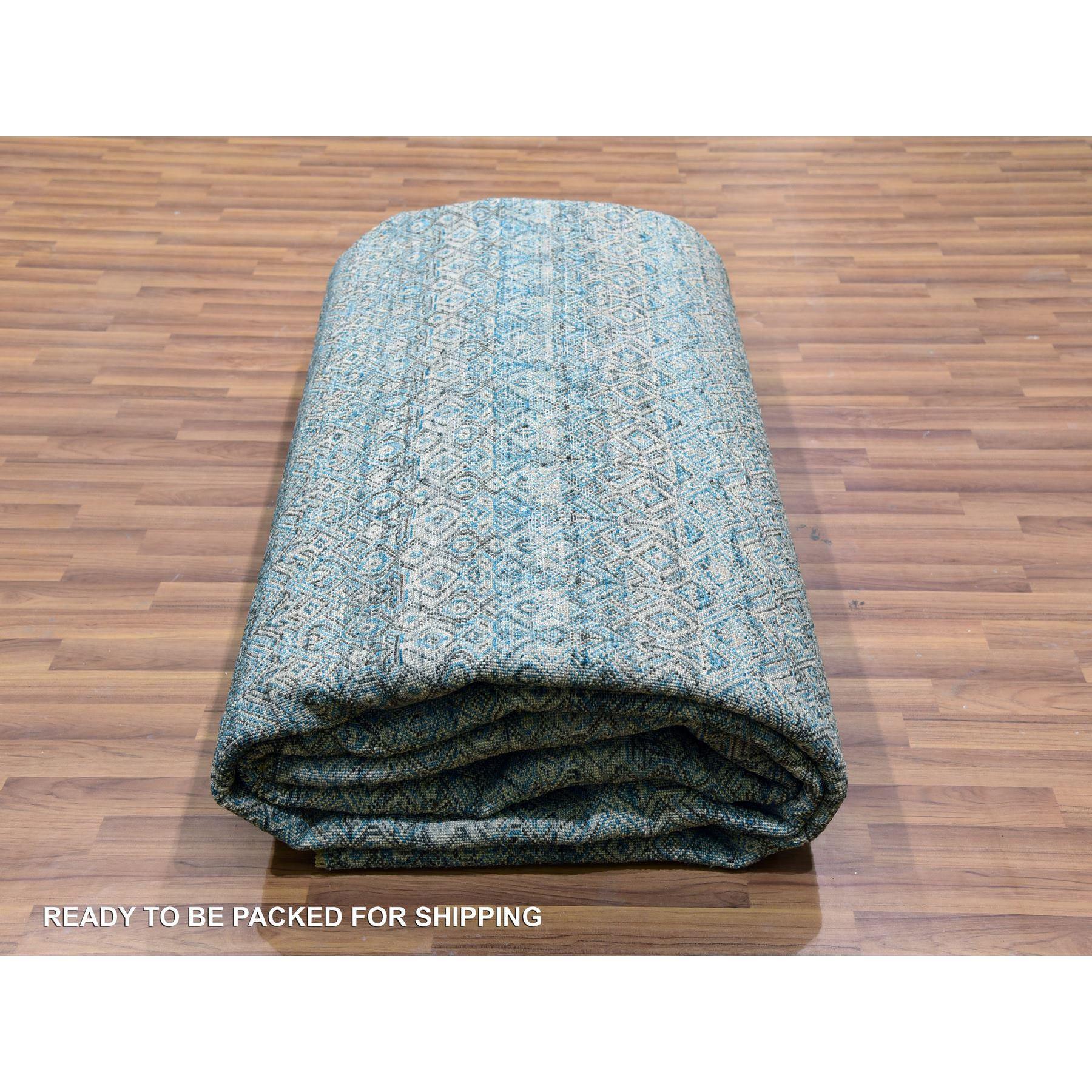 Blauer handgeknüpfter Wollteppich Kohinoor Herat Repetitives Design Übergroßer Orientteppich im Angebot 2