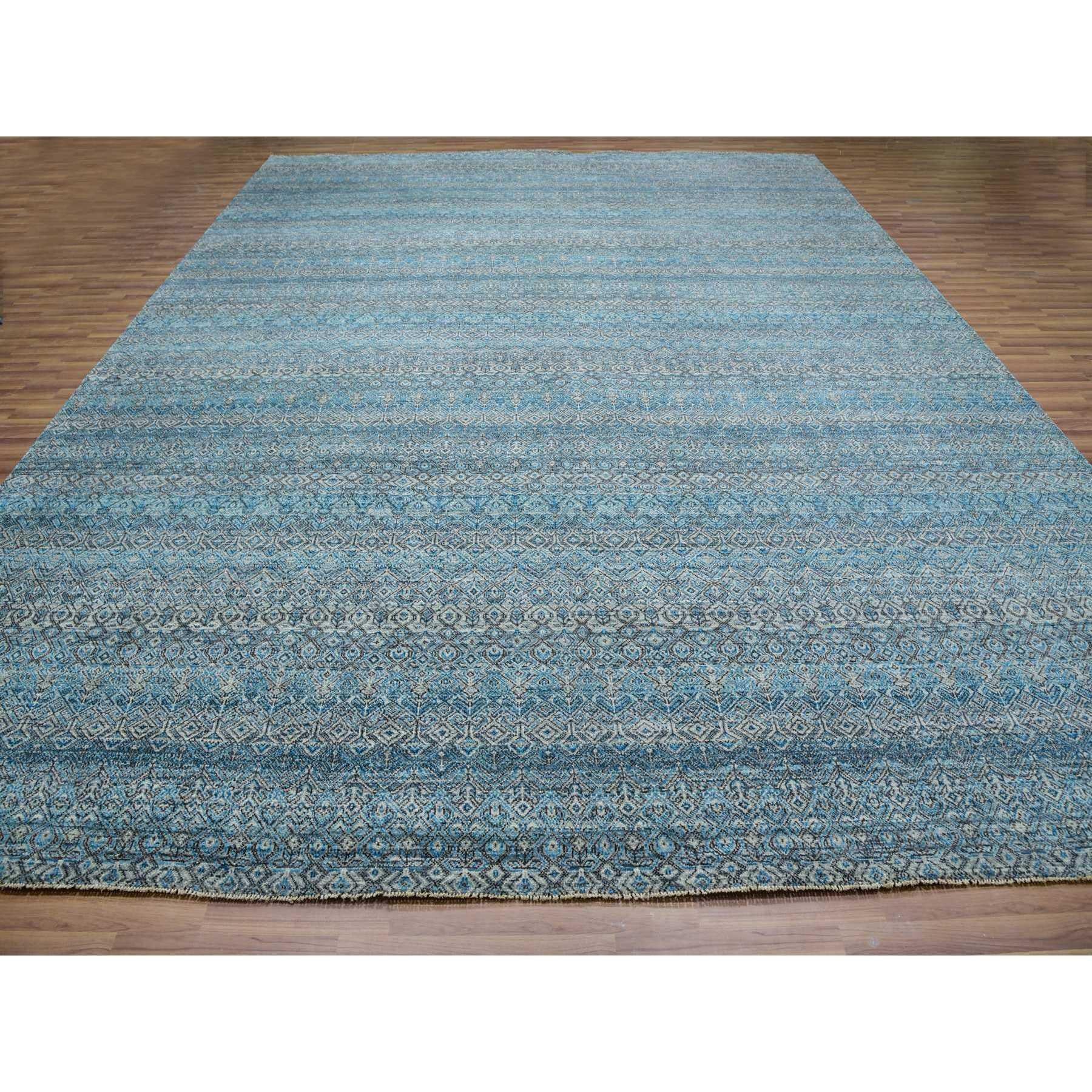 Blauer handgeknüpfter Wollteppich Kohinoor Herat Repetitives Design Übergroßer Orientteppich (Moderne) im Angebot
