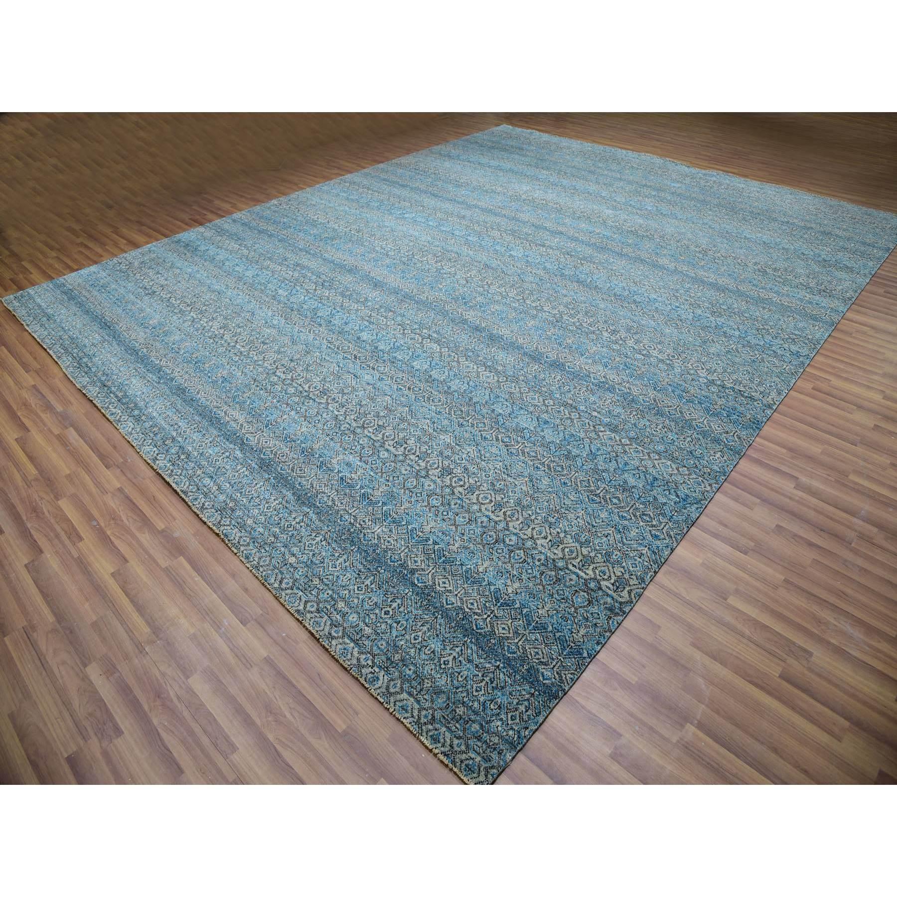 Blauer handgeknüpfter Wollteppich Kohinoor Herat Repetitives Design Übergroßer Orientteppich (Indisch) im Angebot