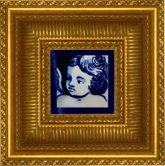 Blue Hand Painted Baroque Cherub or Angel Portuguese Ceramic Tile Azulejo