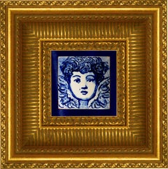Blue Hand-Painted Baroque Cherub or Angel Portuguese Ceramic Tile or Azulejo