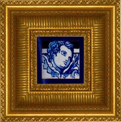 Blue Hand Painted Baroque Cherub or Angel Portuguese Ceramic Tile or Azulejo