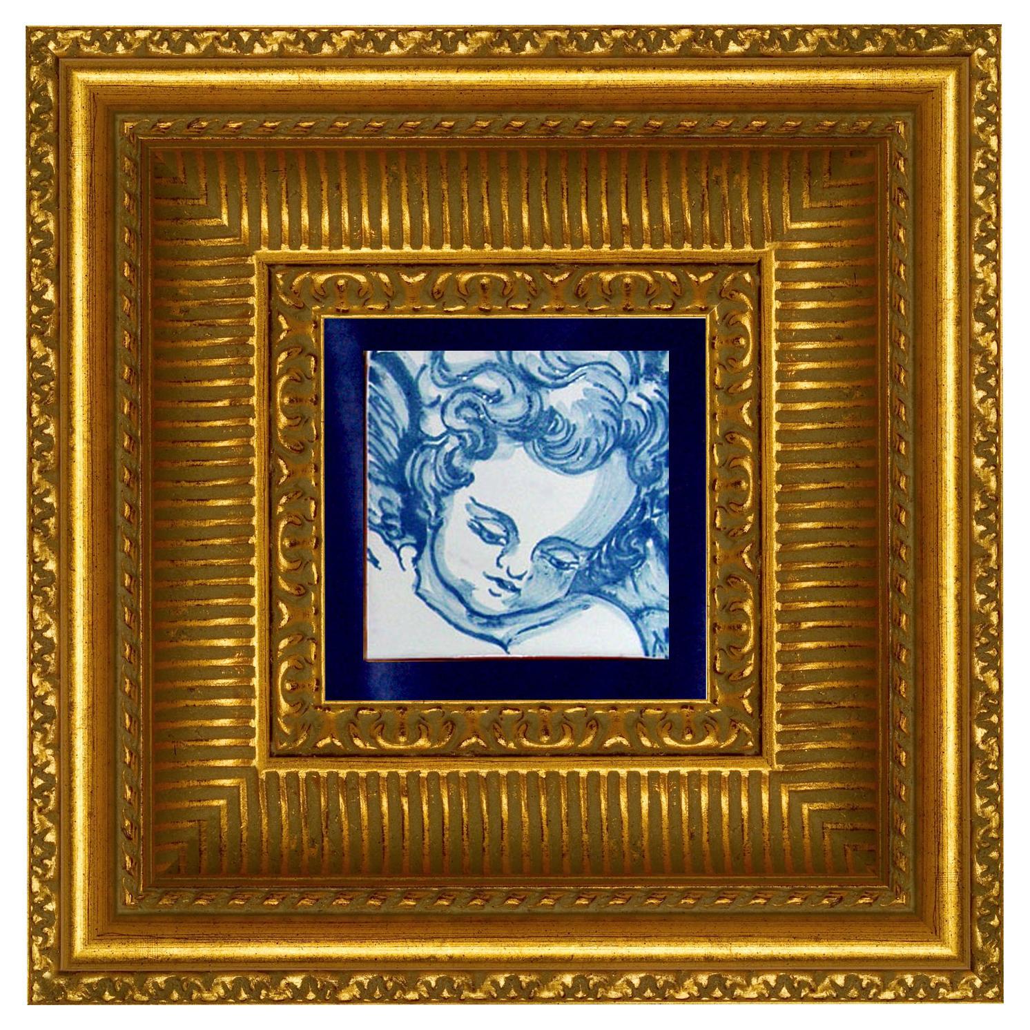 Gorgeous blue hand painted Baroque cherub or angel 18th century style Portuguese ceramic tile or azulejo
This tile painted in blue over white in typical 18th century Portugal set the taste for monumental ceramic tile applications in churches and