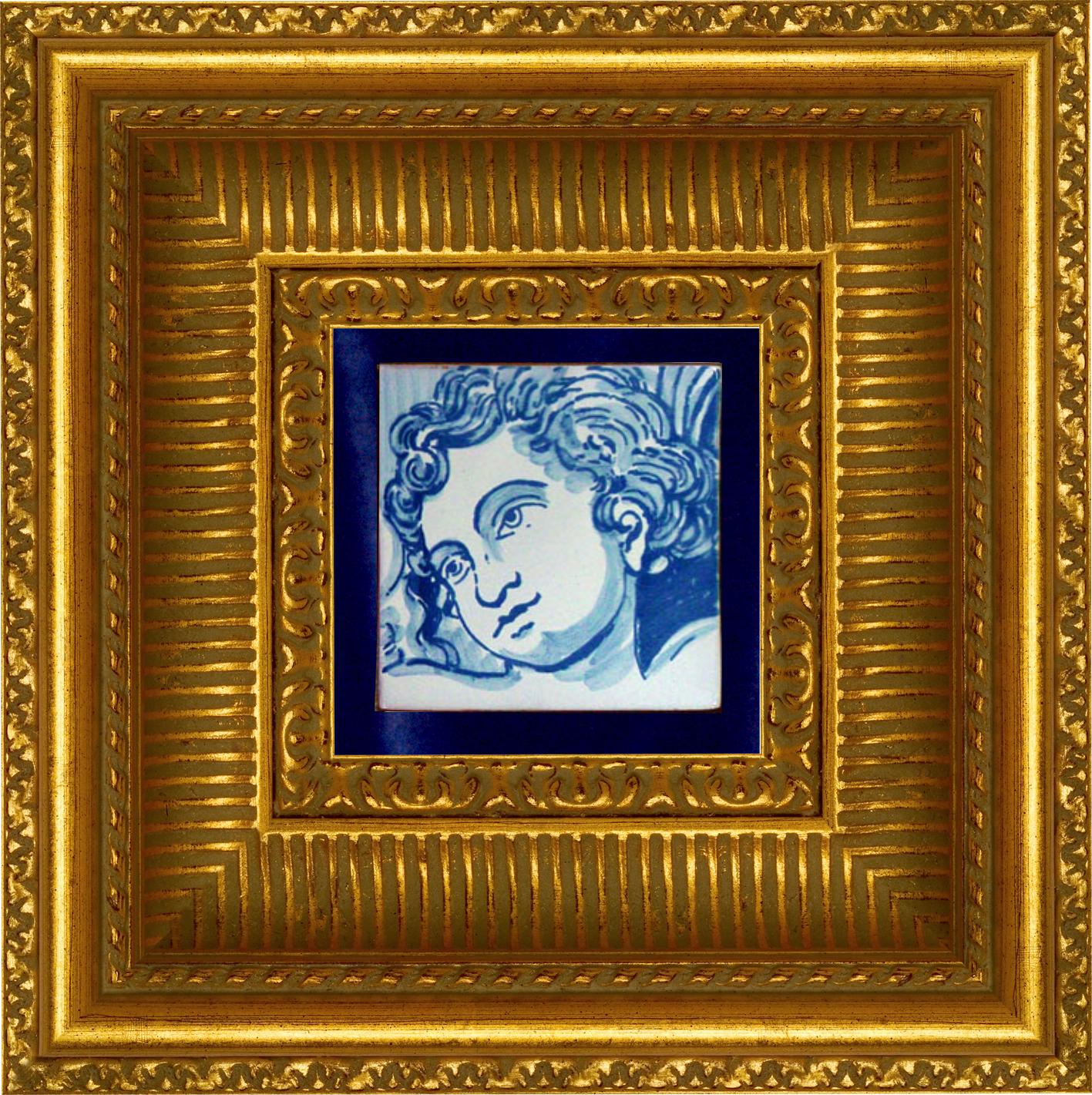 Gorgeous blue hand painted Baroque cherub or angel 18th century style Portuguese ceramic tile or azulejo
This tile painted in blue over white in typical 18th century Portugal set the taste for monumental ceramic tile applications in churches and