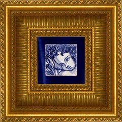 Blue Hand Painted Baroque Cherub or Angel Portuguese Ceramic Tile or Azulejo
