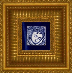 Blue Hand Painted Baroque Cherub or Angel Portuguese Ceramic Tile or Azulejo