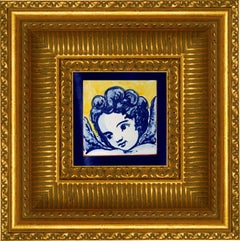 Blue Hand Painted Baroque Cherub or Angel Portuguese Ceramic Tile or Azulejo