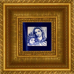 Blue Hand Painted Baroque Cherub or Angel Portuguese Ceramic Tile or Azulejo