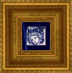Blue Hand Painted Baroque Cherub or Angel Portuguese Ceramic Tile or Azulejo