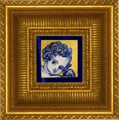 Blue Hand Painted Baroque Cherub or Angel Portuguese Ceramic Tile or Azulejo