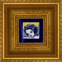 Blue Hand Painted Baroque Cherub or Angel Portuguese Ceramic Tile or Azulejo