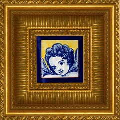 Blue Hand Painted Baroque Cherub or Angel Portuguese Ceramic Tile or Azulejo