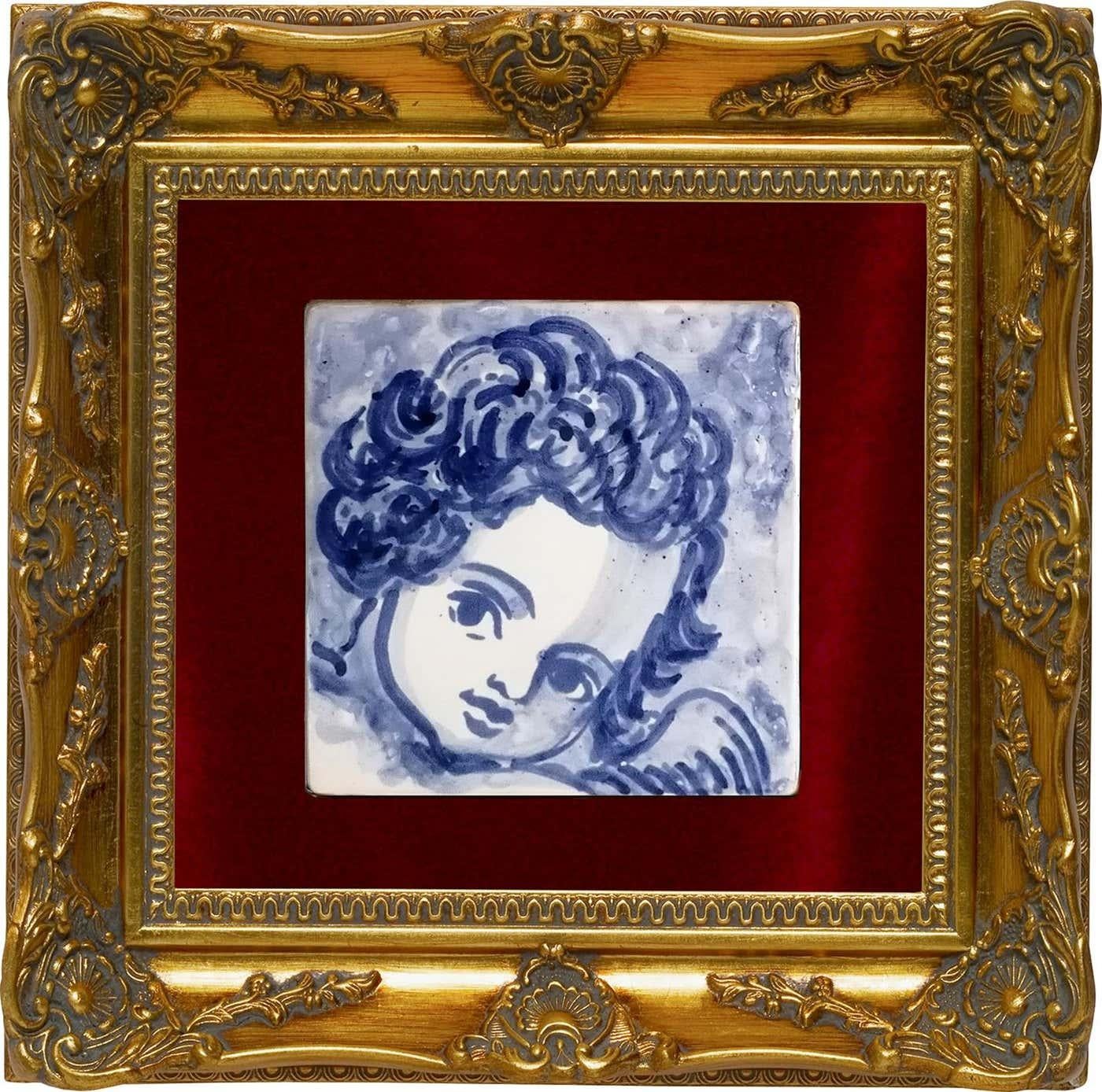 Wunderschöne blaue handbemalte barocke Putte oder Engel im Stil des 18. Jahrhunderts Portugiesische Keramikfliese/Azulejo
Die in Kobaltblau auf Weiß gemalte Fliese aus dem typischen Portugal des 18. Jahrhunderts setzte den Geschmack für monumentale