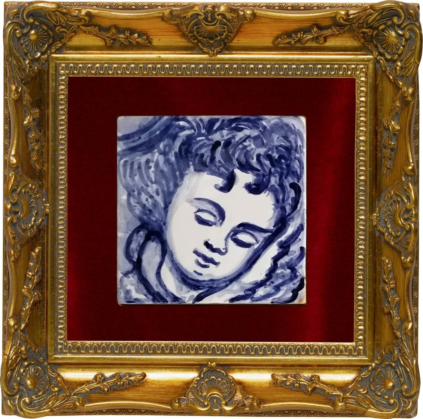 Wunderschöne blaue handbemalte barocke Putte oder Engel im Stil des 18. Jahrhunderts Portugiesische Keramikfliese/Azulejo
Die in Kobaltblau auf Weiß gemalte Fliese aus dem typischen Portugal des 18. Jahrhunderts setzte den Geschmack für monumentale