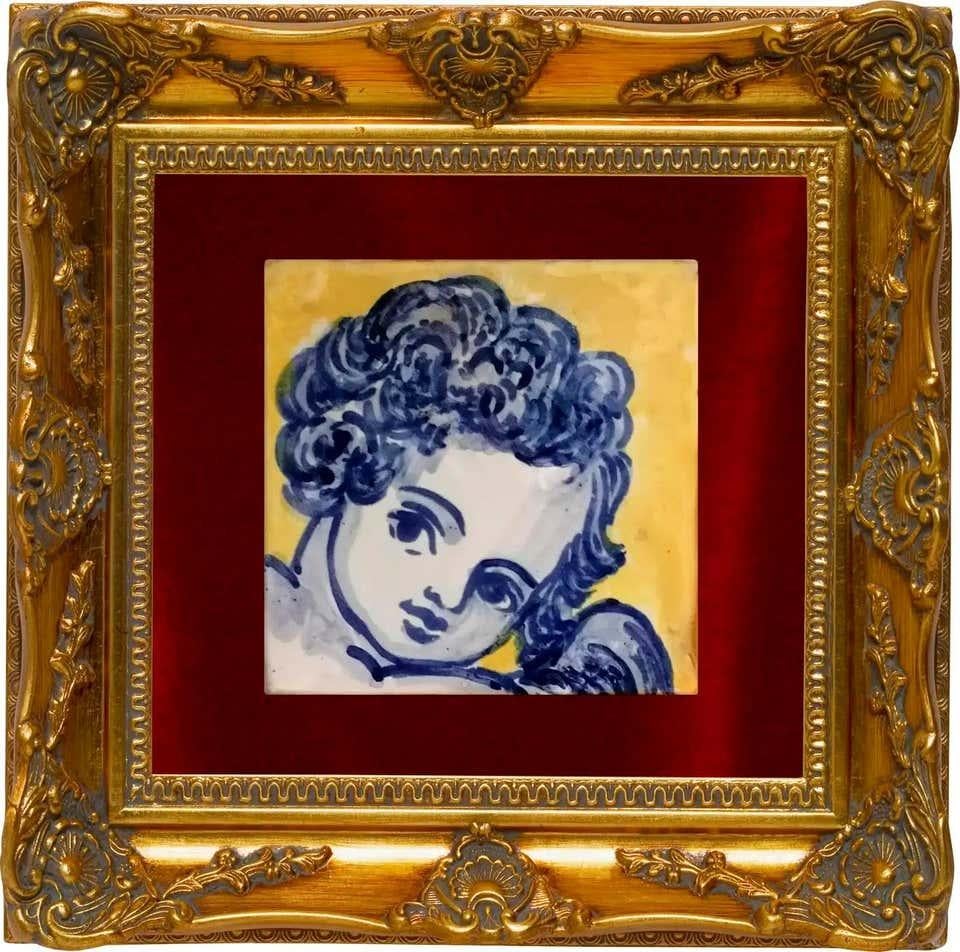 Azulejo o Querubín Barroco Azul Pintado a Mano Azulejo o Azulejo Portugués Glaseado en venta