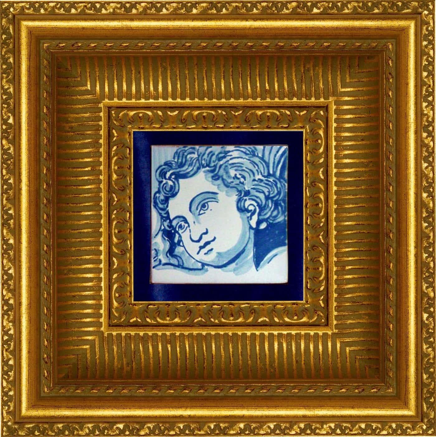 Blauer handbemalter Barock-Keramikfliesen oder Azulejo aus portugiesischer Keramik, Cherub oder Engel (Portugiesisch) im Angebot