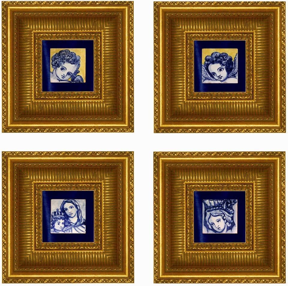 Azulejo o Querubín Barroco Azul Pintado a Mano Azulejo o Azulejo Portugués en Excelente estado para la venta en Coimbra, PT