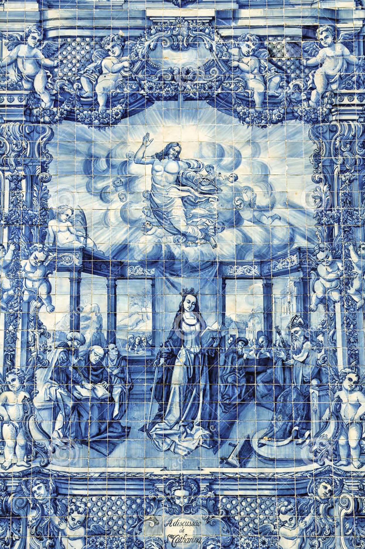 Blauer handbemalter Barock-Keramikfliesen oder Azulejo aus portugiesischer Keramik, Cherub oder Engel (Delfter Blau) im Angebot