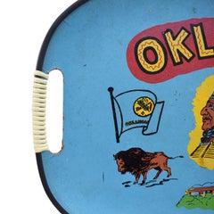 Blue Hand Painted Native American Oklahoma Serving Tray with Wrapped Handles