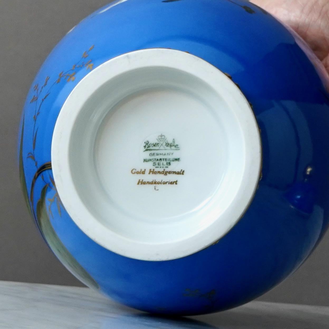 Blue Hand-Painted Rosenthal Art Deco Lidded Jar with Orchids. Germany, 1930s For Sale 5
