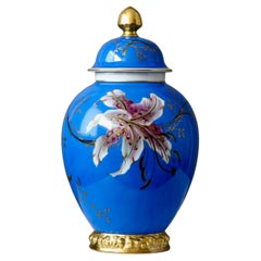 Blue Hand-Painted Rosenthal Art Deco Lidded Jar with Orchids. Germany, 1930s