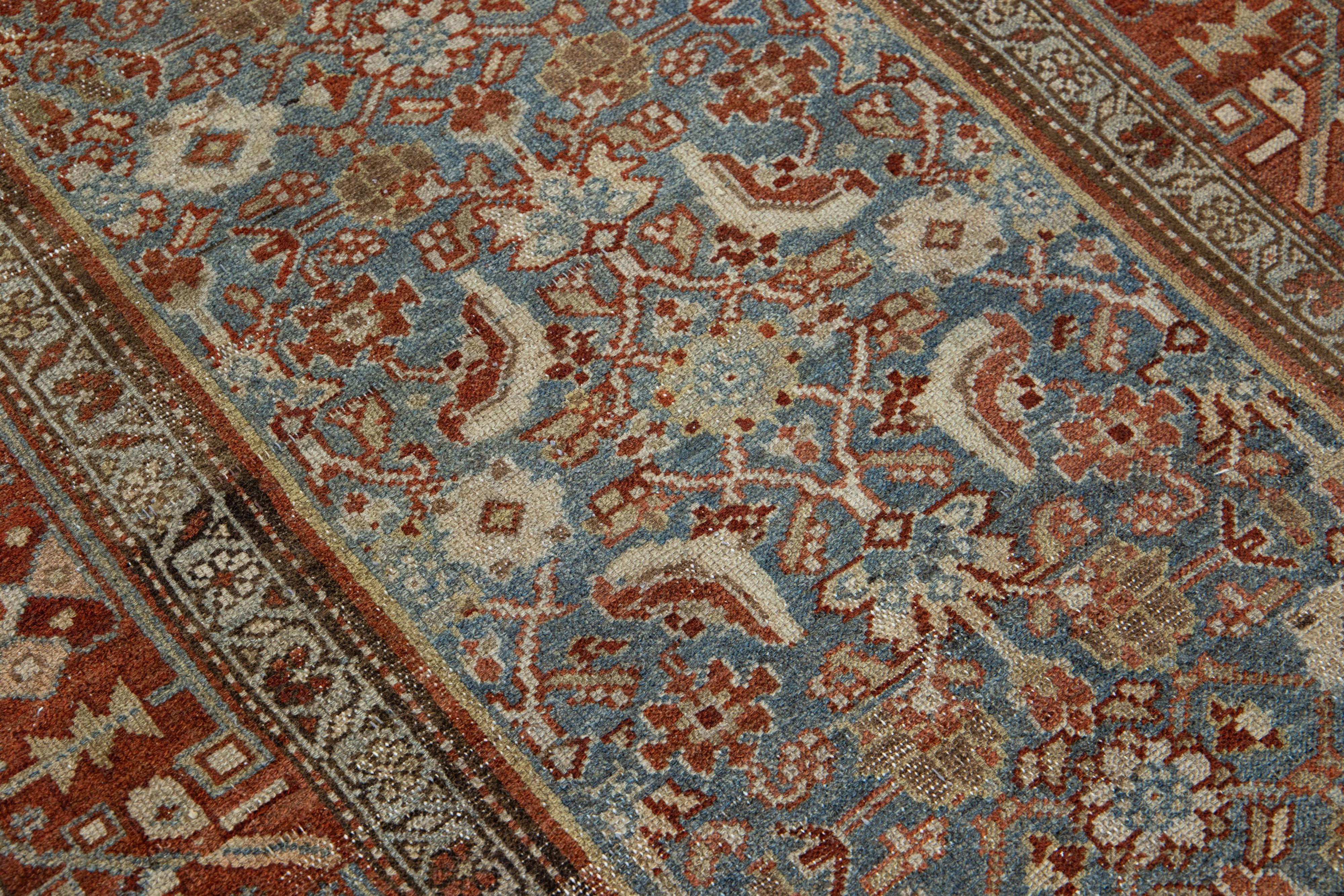 Tapis de couloir Malayer bleu ancien fait à la main avec motif sur toute la surface en vente 2
