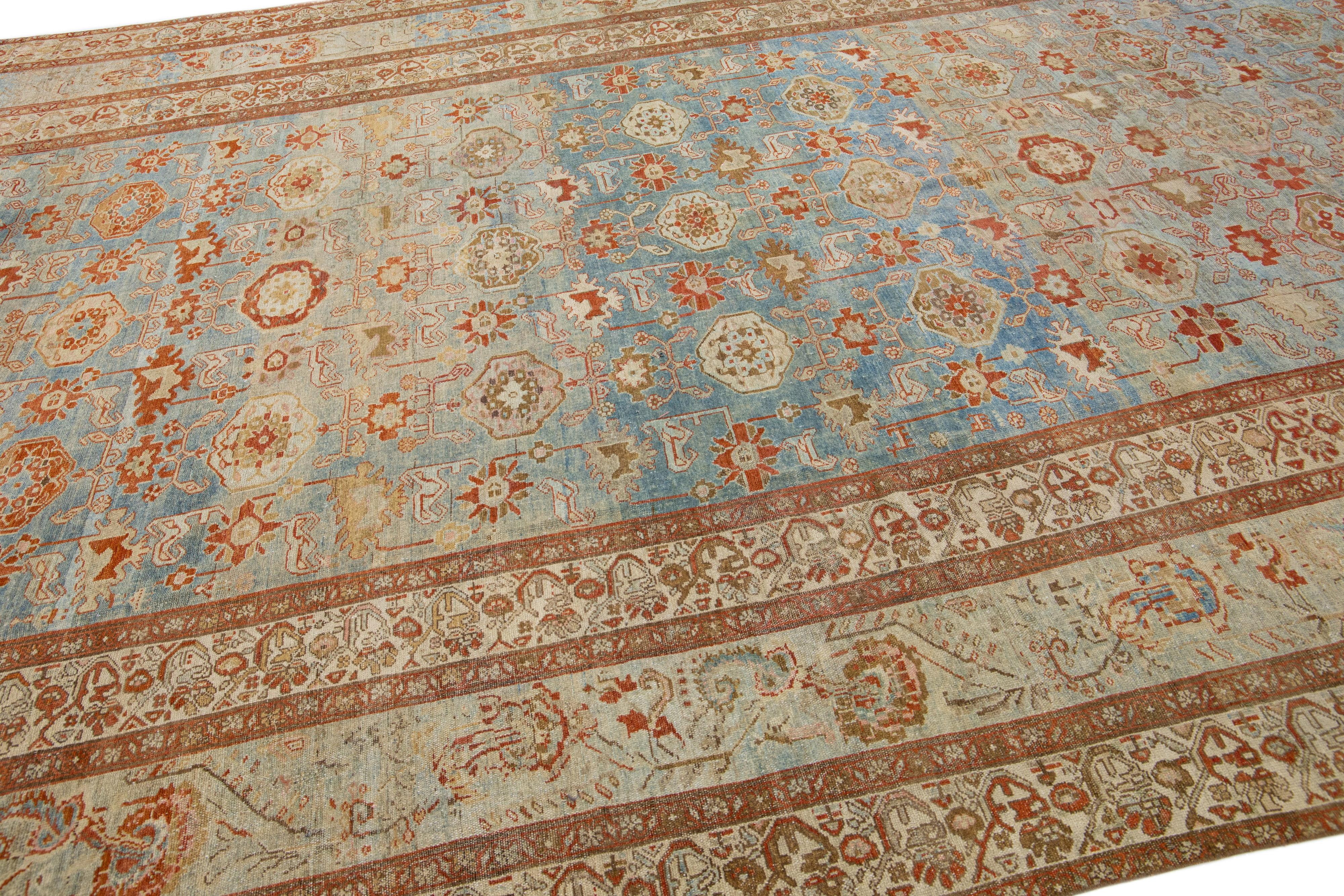 Blauer handgefertigter antiker persischer Malayer-Wollteppich mit Blumenmuster (Persisch) im Angebot