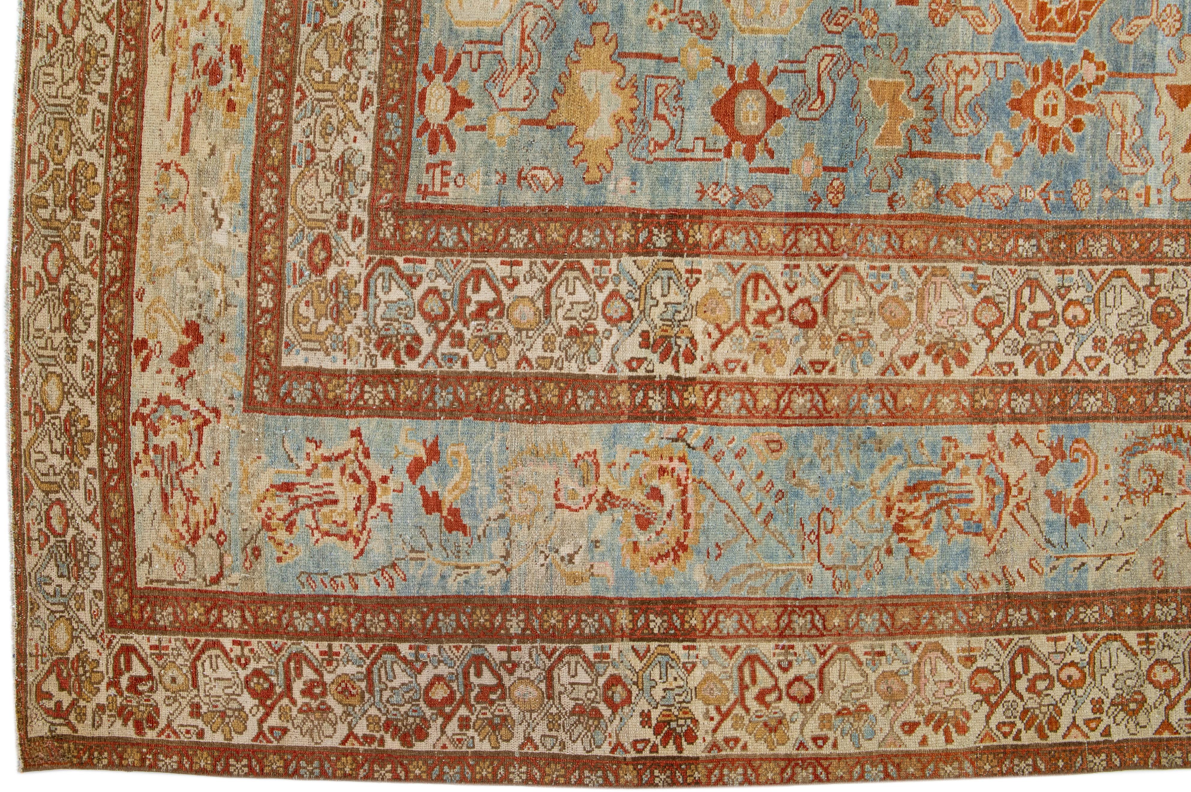 Blauer handgefertigter antiker persischer Malayer-Wollteppich mit Blumenmuster (20. Jahrhundert) im Angebot