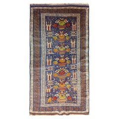 Blauer handgefertigter Balouch-Teppich Balouch-Teppich, persischer rustikaler Vintage-Teppich mit Tiermuster
