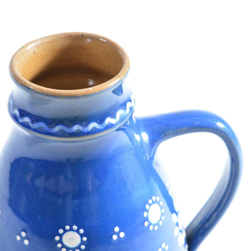 Czech Blue Handmade Ceramic Jug Or Vase Slovakian Folk Art, circa 1950 For Sale