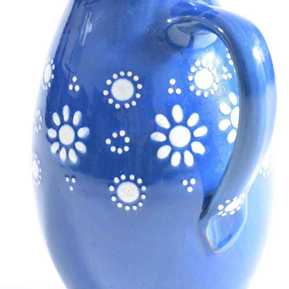 Mid-20th Century Blue Handmade Ceramic Jug Or Vase Slovakian Folk Art, circa 1950 For Sale
