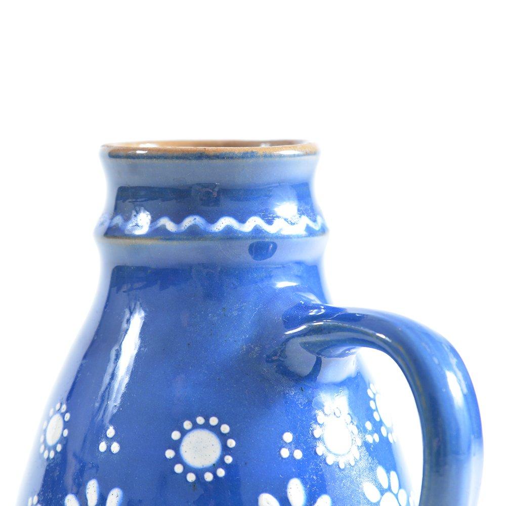Blue Handmade Ceramic Jug Or Vase Slovakian Folk Art, circa 1950 For Sale 1