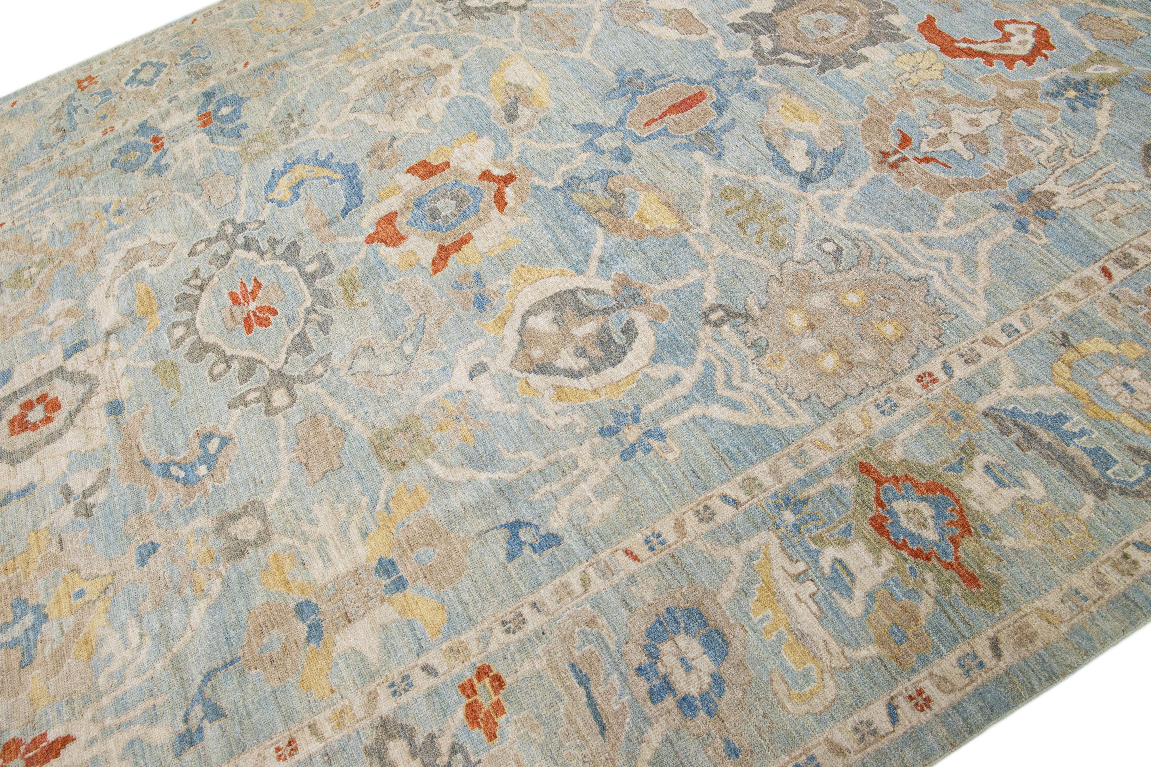 Blaue, handgefertigte, moderne  Sultanabad-Wollteppich mit Allover-Muster (Persisch) im Angebot