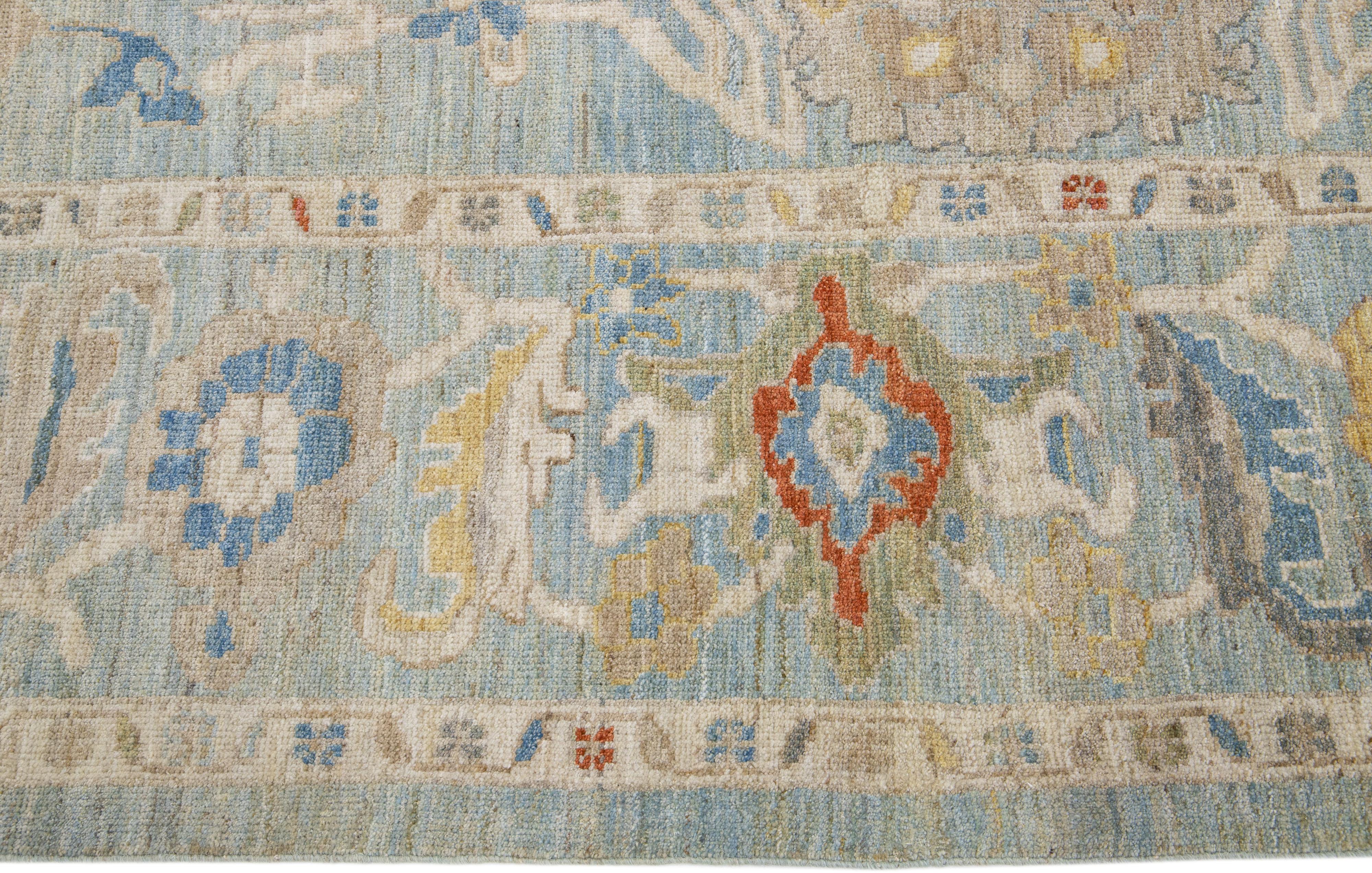 Blue Handmade Modern Sultanabad Wool Rug with Allover Pattern In New Condition For Sale In Norwalk, CT