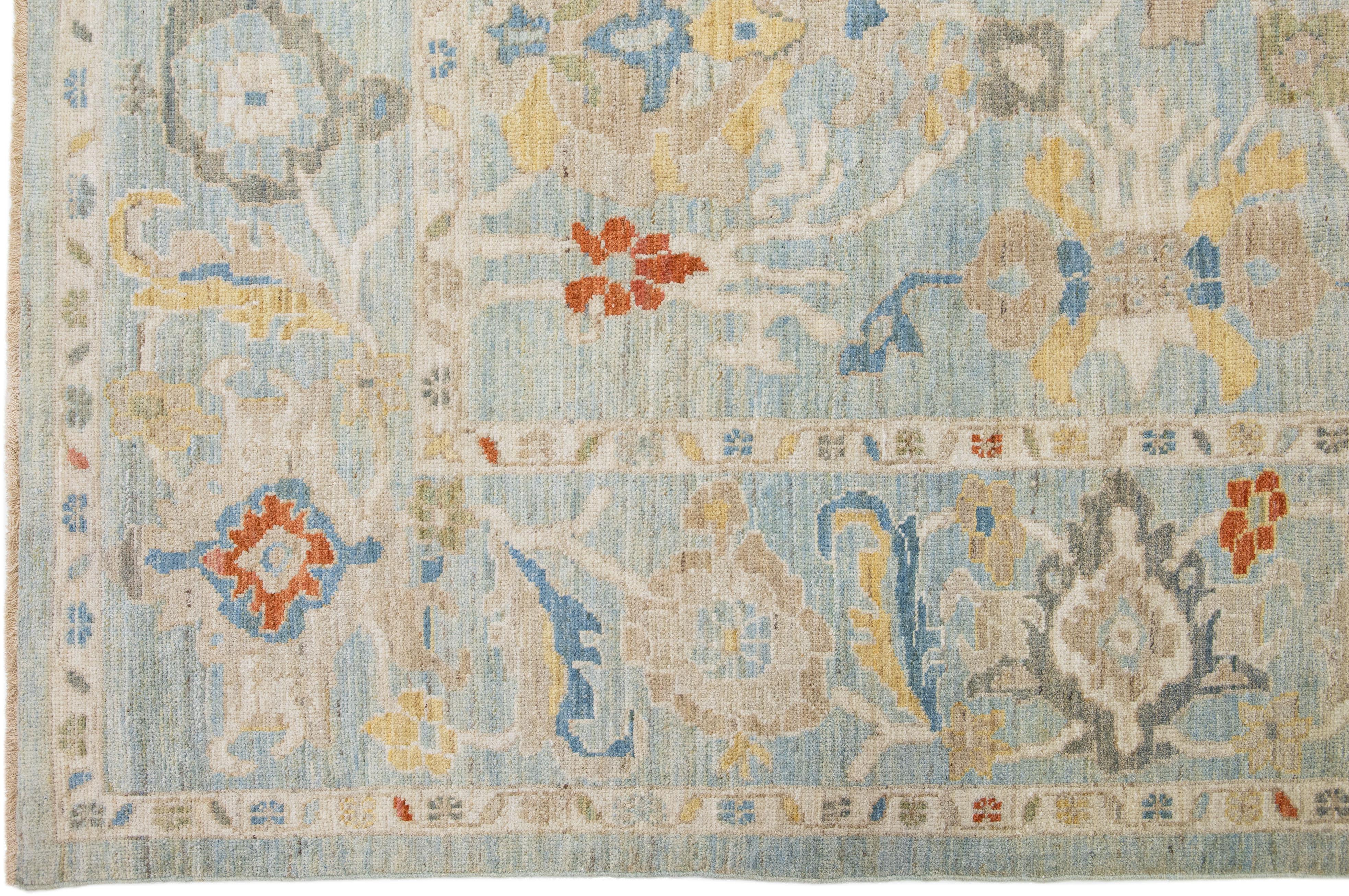 Blaue, handgefertigte, moderne  Sultanabad-Wollteppich mit Allover-Muster (21. Jahrhundert und zeitgenössisch) im Angebot